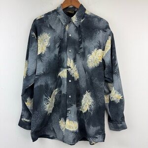 Vintage Monzini size Medium Men’s Gray Feather Button Up Long Sleeve Shirt